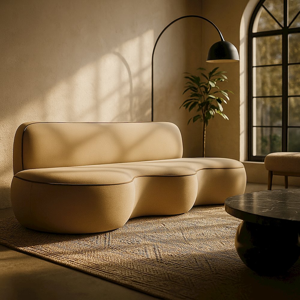 Swerve 100" Beige Velvet Upholstered Sofa. Picture 7