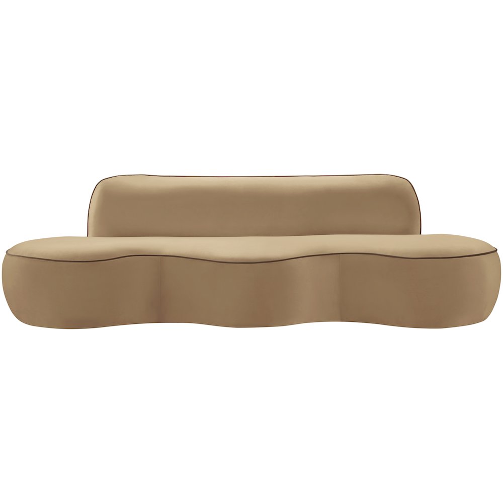 Swerve 100" Beige Velvet Upholstered Sofa. Picture 2