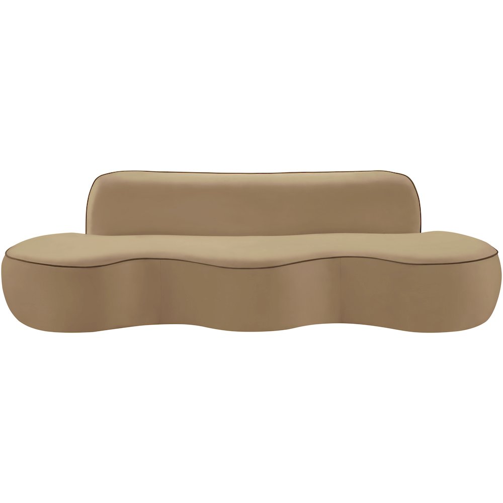 Swerve 100" Beige Velvet Upholstered Sofa. Picture 6
