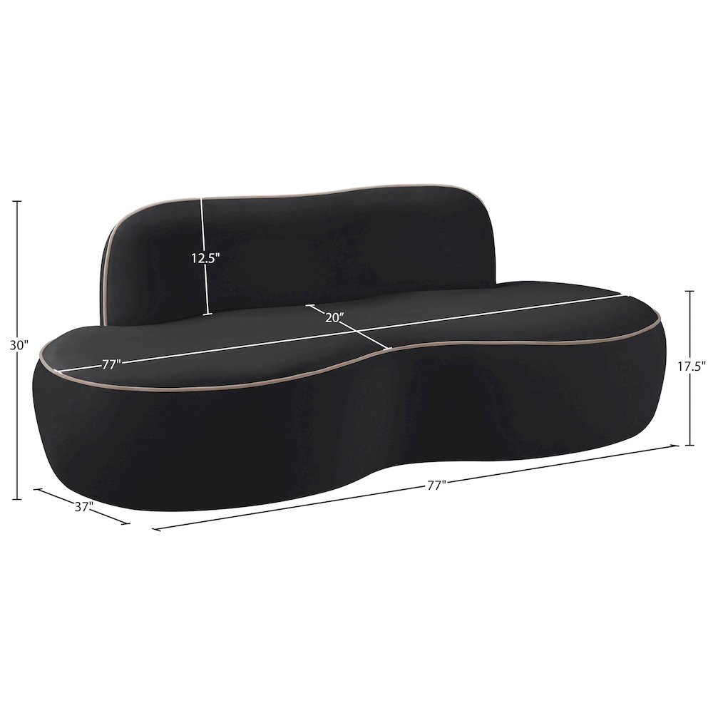 Swerve 77" Black Velvet Upholstered Loveseat. Picture 13