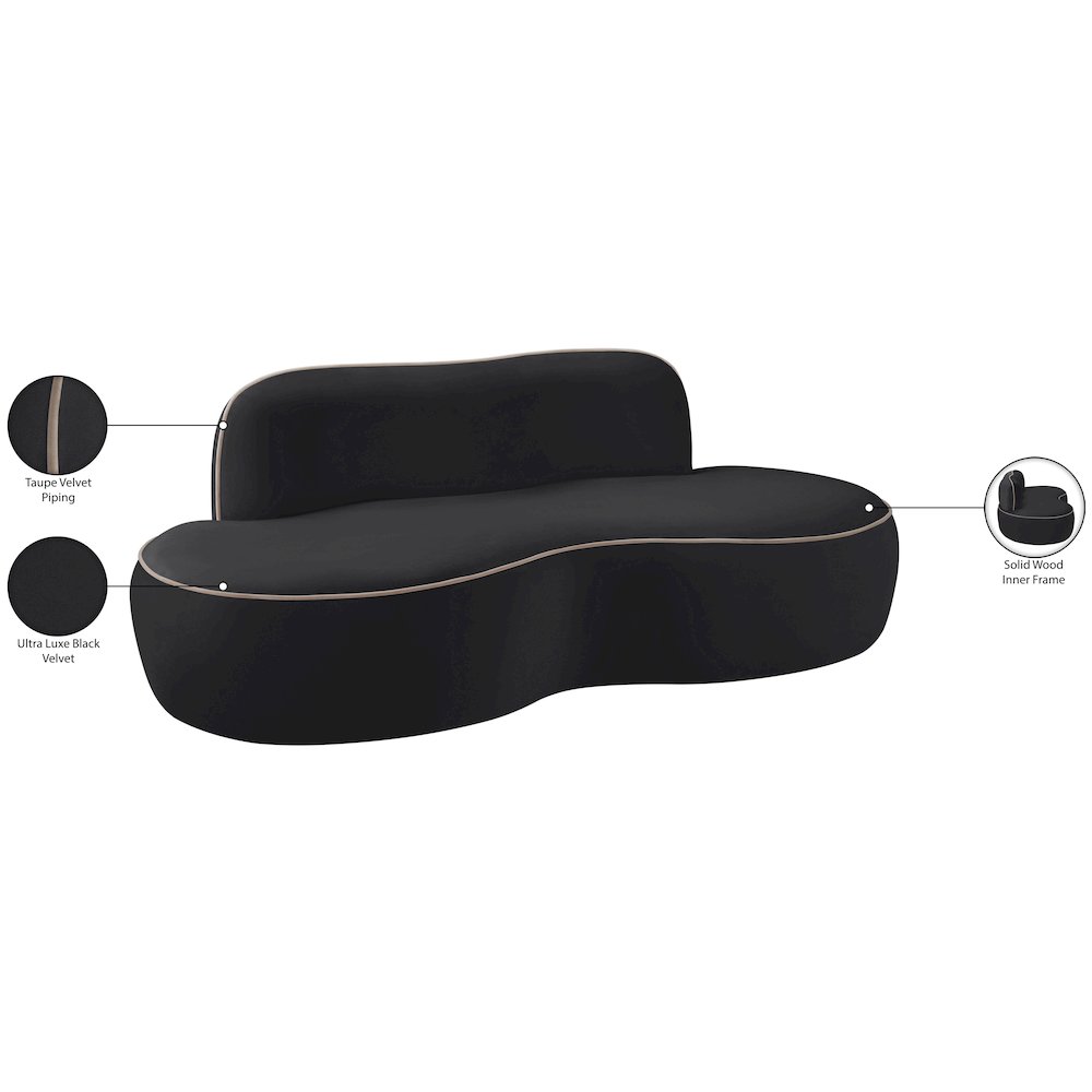 Swerve 77" Black Velvet Upholstered Loveseat. Picture 14