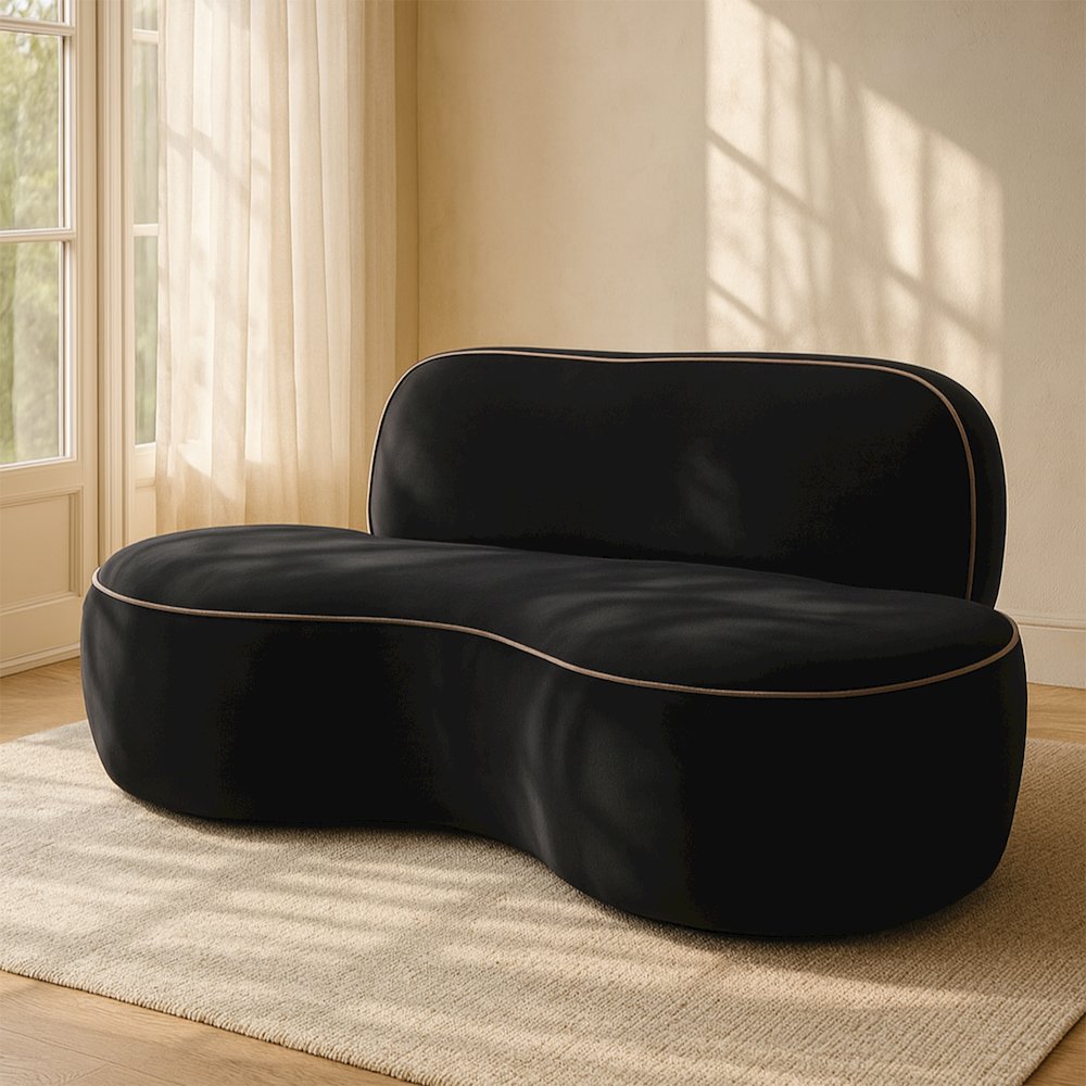 Swerve 77" Black Velvet Upholstered Loveseat. Picture 7