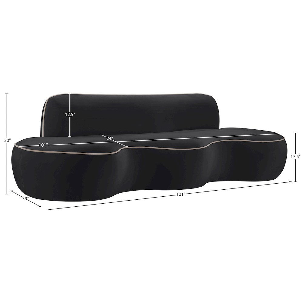 Swerve 100" Black Velvet Upholstered Sofa. Picture 19