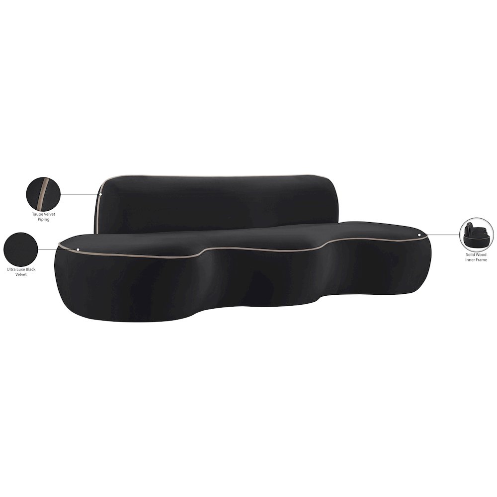 Swerve 100" Black Velvet Upholstered Sofa. Picture 20