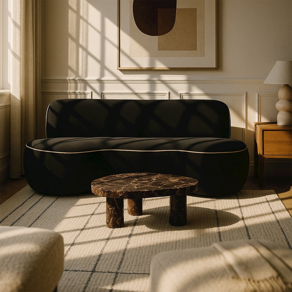 Swerve 100" Black Velvet Upholstered Sofa. Picture 7