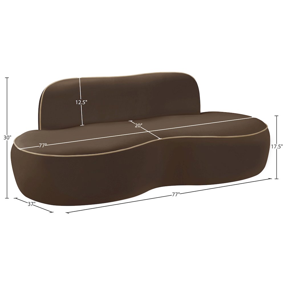 Swerve 77" Brown Velvet Upholstered Loveseat. Picture 12