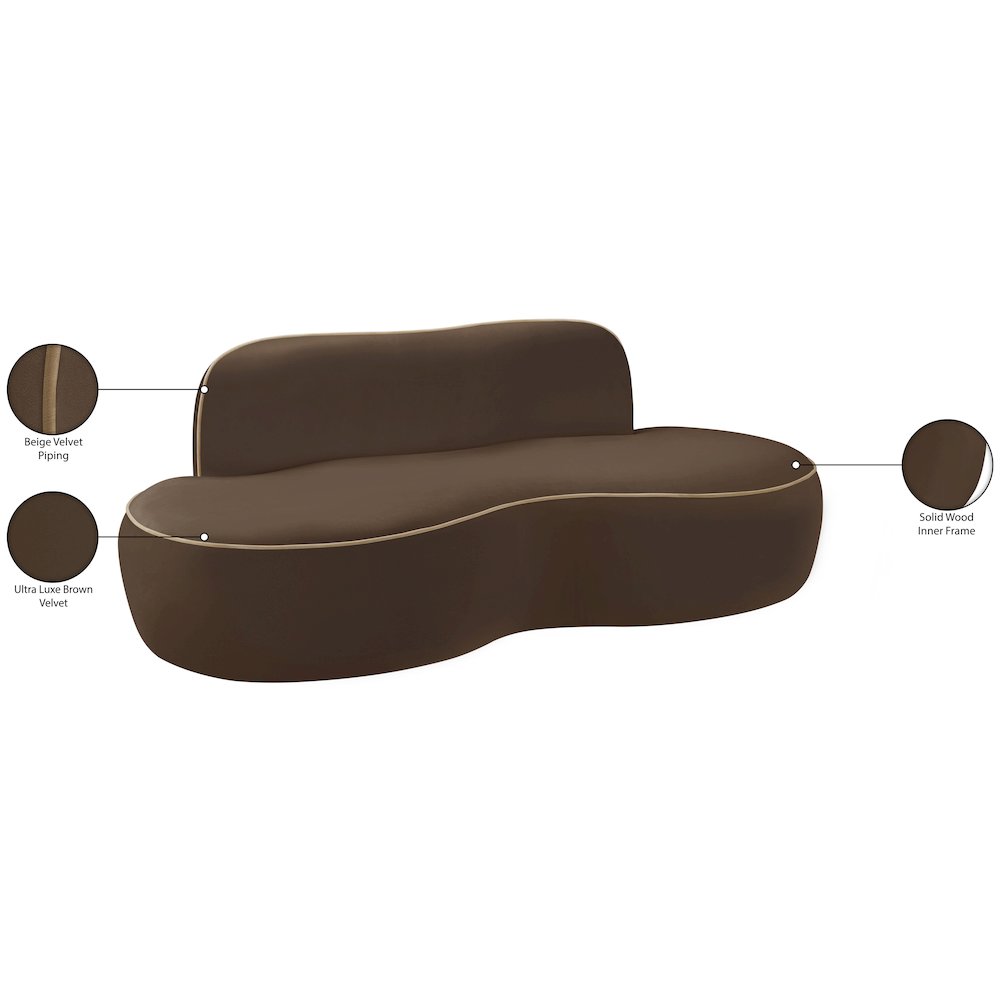 Swerve 77" Brown Velvet Upholstered Loveseat. Picture 13