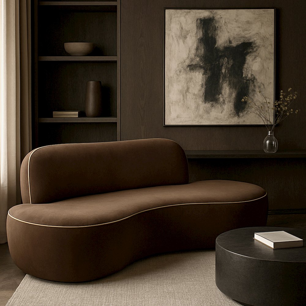 Swerve 77" Brown Velvet Upholstered Loveseat. Picture 7