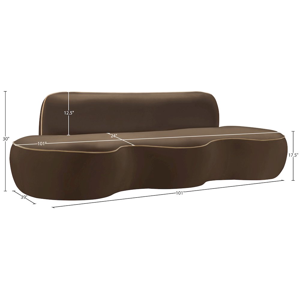 Swerve 100" Brown Velvet Upholstered Sofa. Picture 18