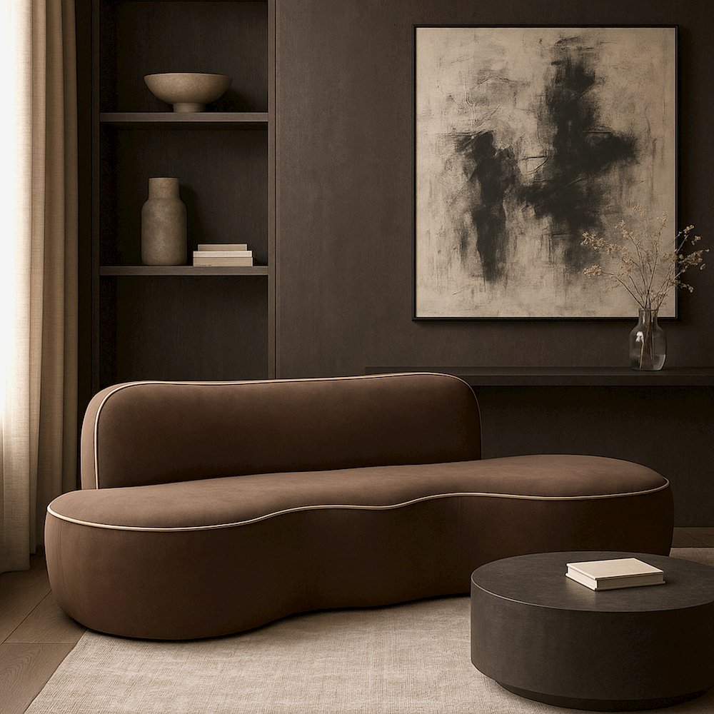 Swerve 100" Brown Velvet Upholstered Sofa. Picture 7