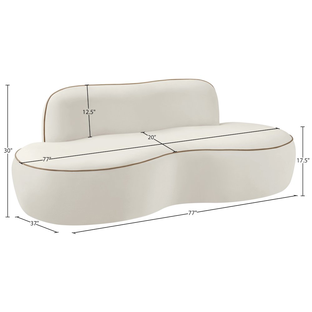 Swerve 77" Cream Velvet Upholstered Loveseat. Picture 13