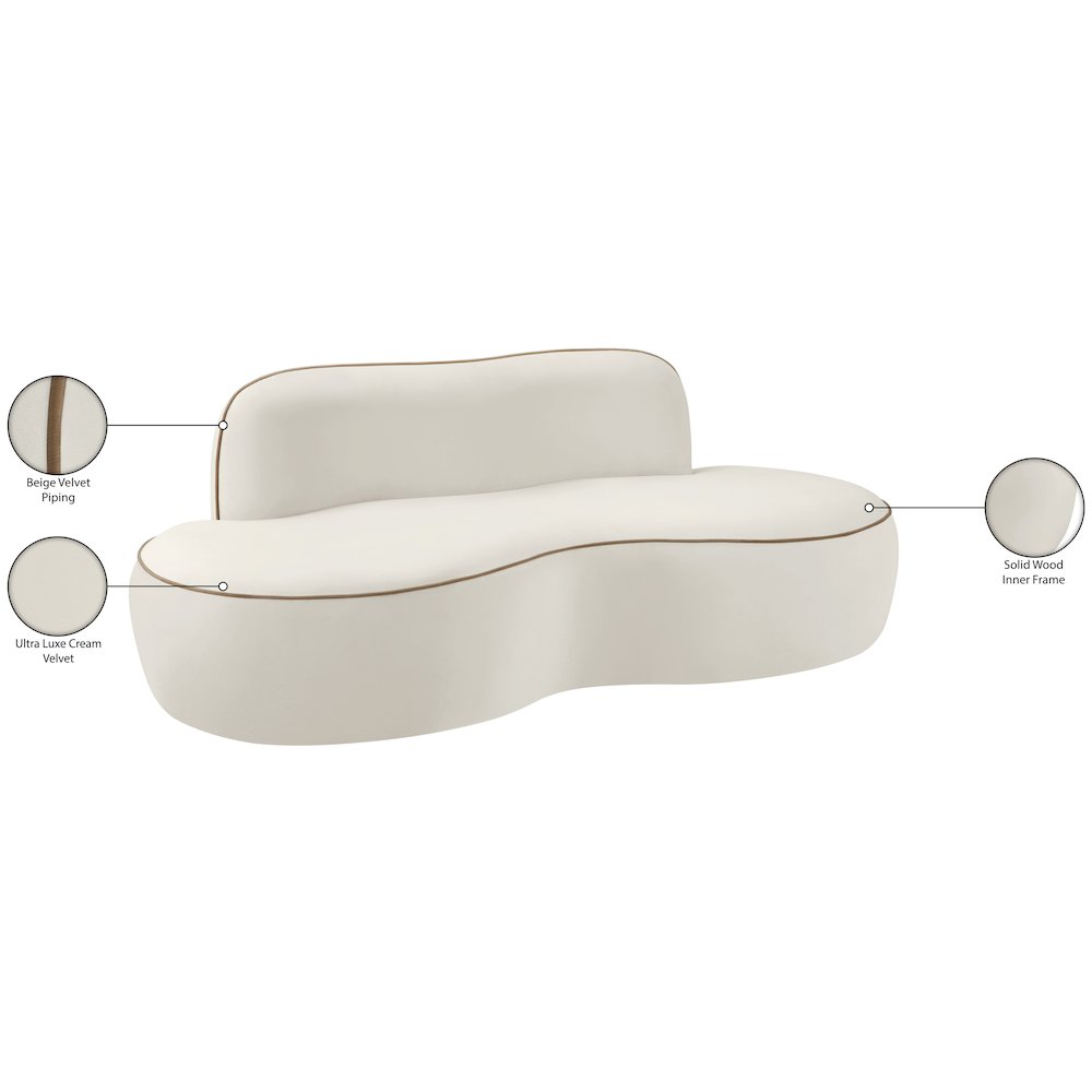 Swerve 77" Cream Velvet Upholstered Loveseat. Picture 14
