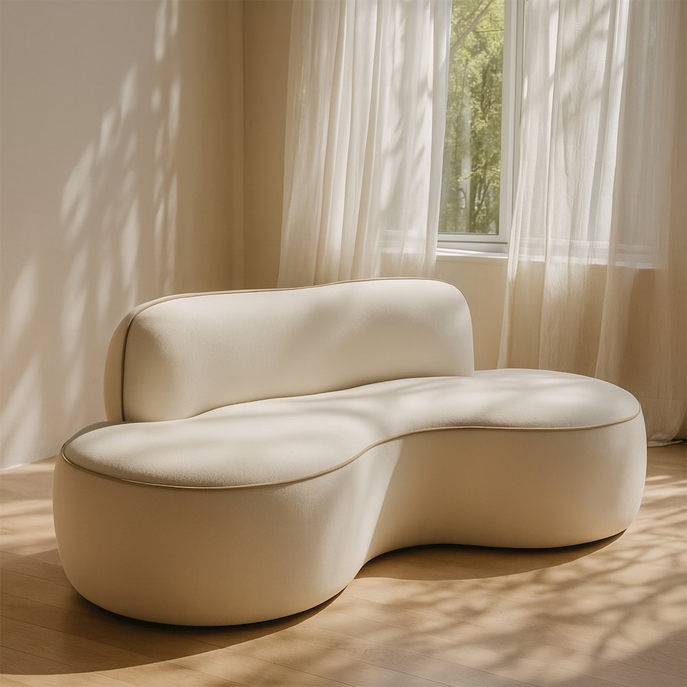 Swerve 77" Cream Velvet Upholstered Loveseat. Picture 7