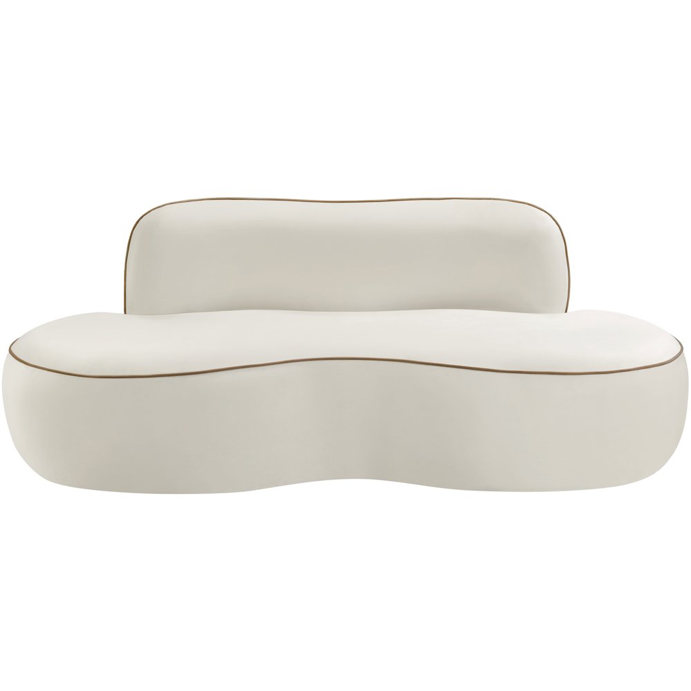 Swerve 77" Cream Velvet Upholstered Loveseat. Picture 2