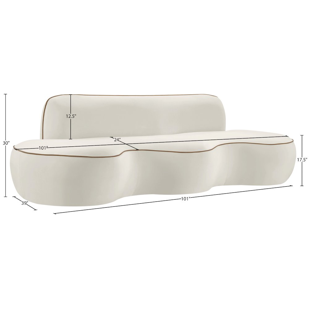 Swerve 100" Cream Velvet Upholstered Sofa. Picture 19