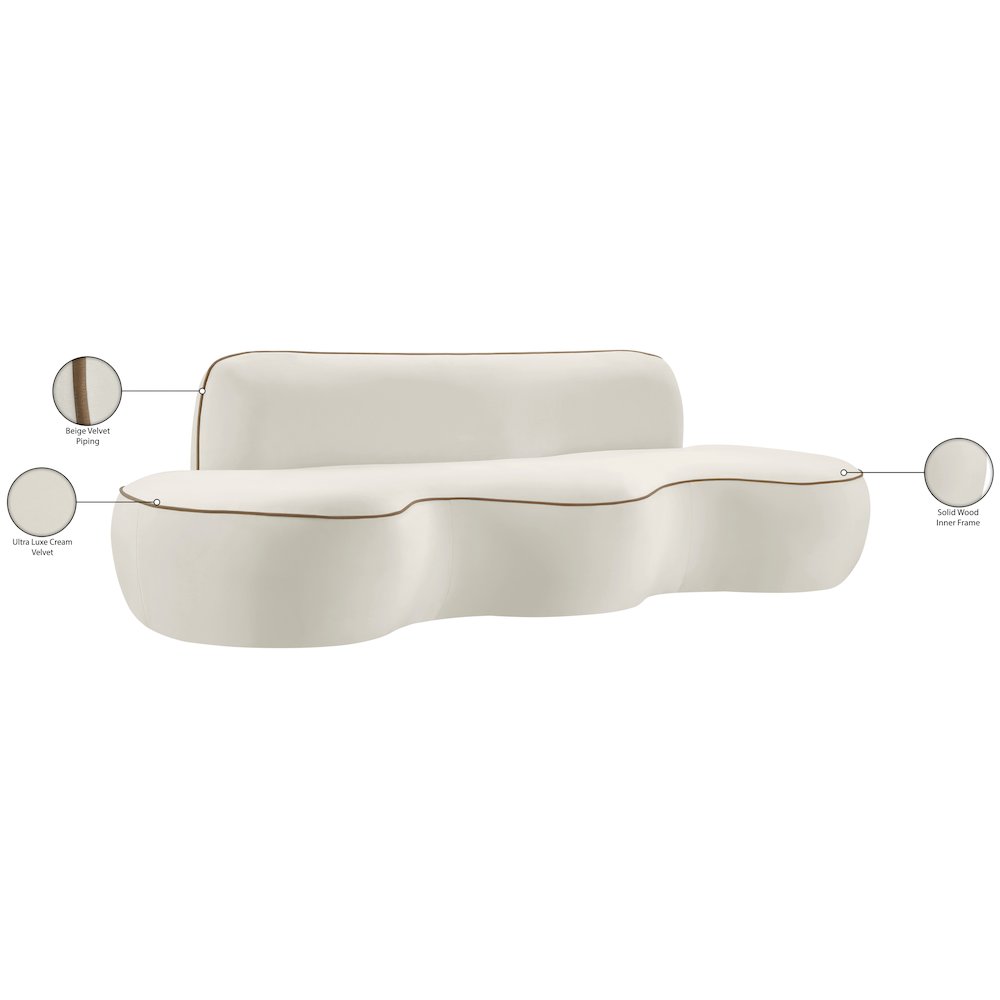 Swerve 100" Cream Velvet Upholstered Sofa. Picture 20
