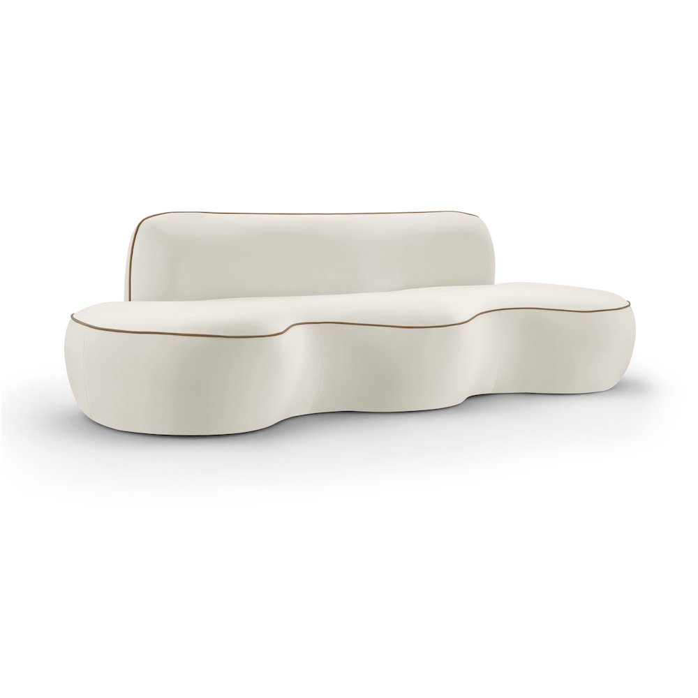 Swerve 100" Cream Velvet Upholstered Sofa. Picture 1