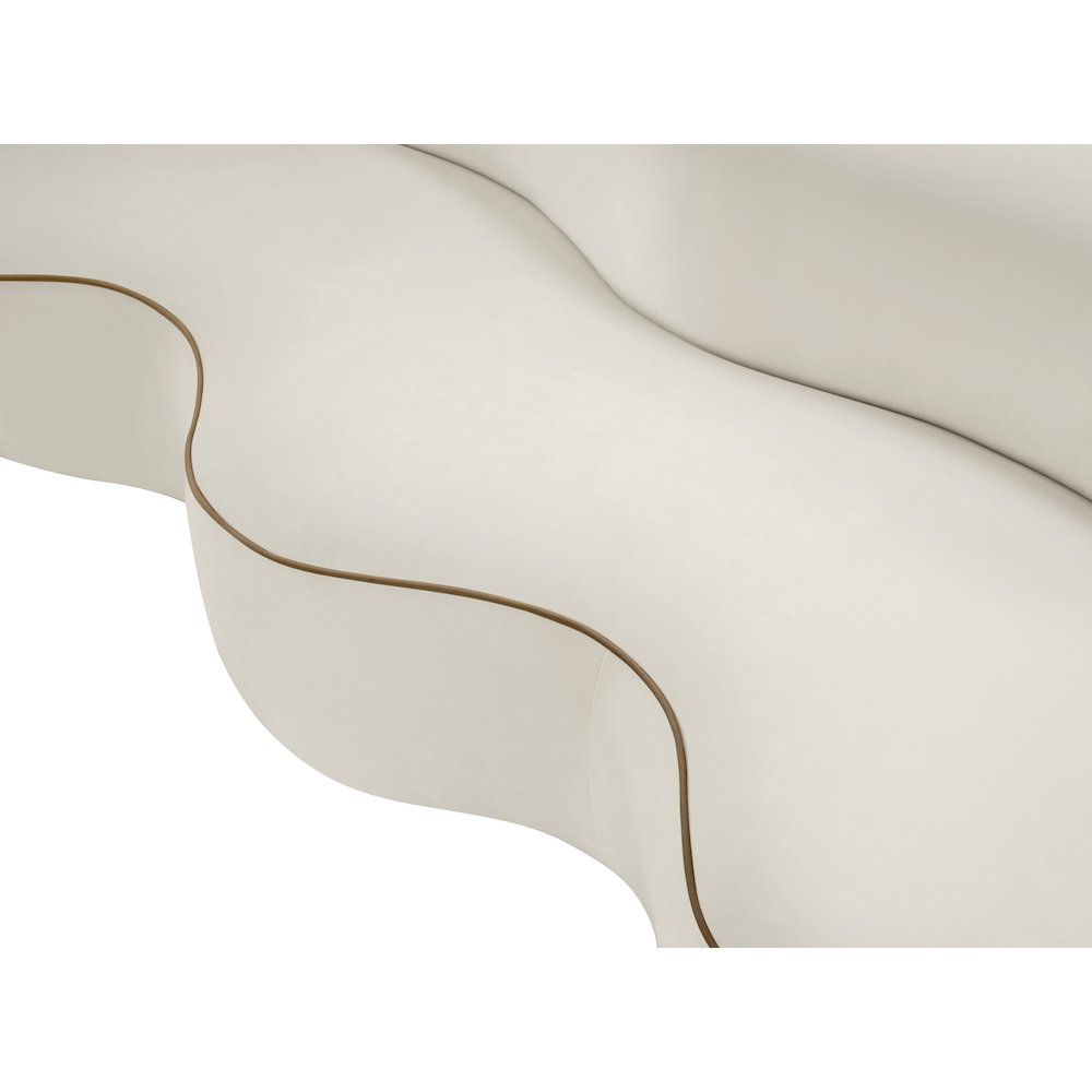 Swerve 100" Cream Velvet Upholstered Sofa. Picture 13