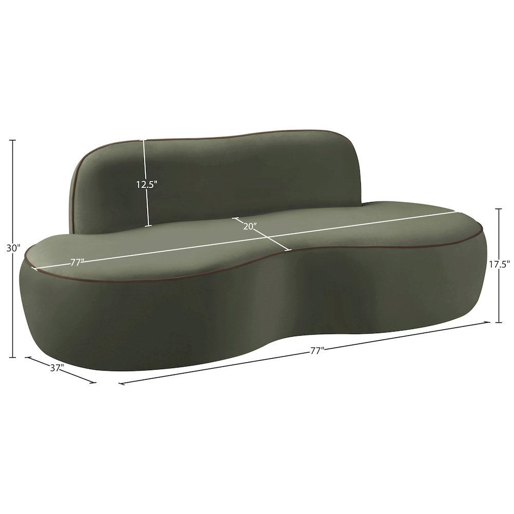 Swerve 77" Green Velvet Upholstered Loveseat. Picture 13