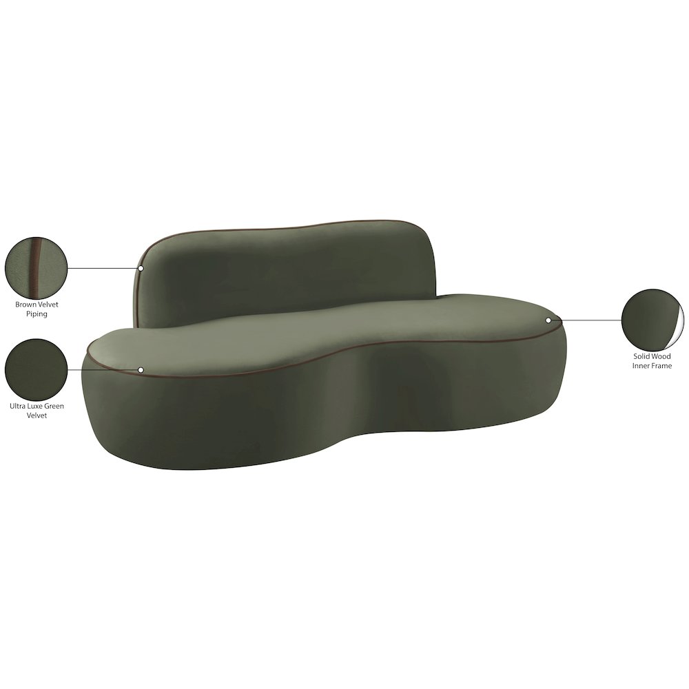 Swerve 77" Green Velvet Upholstered Loveseat. Picture 14