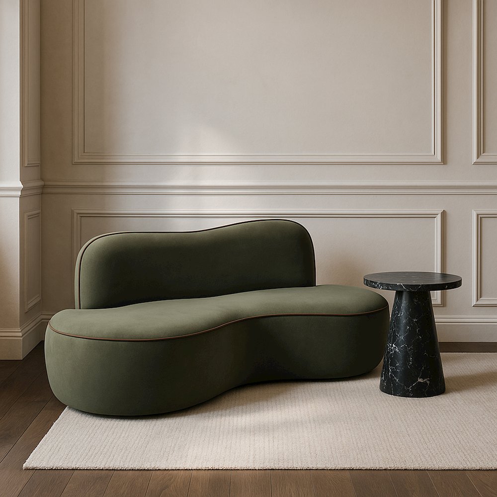 Swerve 77" Green Velvet Upholstered Loveseat. Picture 7
