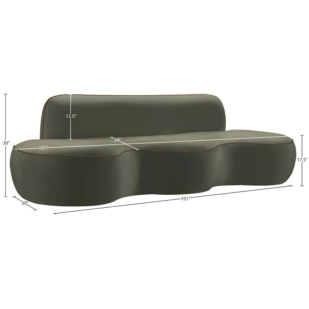 Swerve 100" Green Velvet Upholstered Sofa. Picture 19