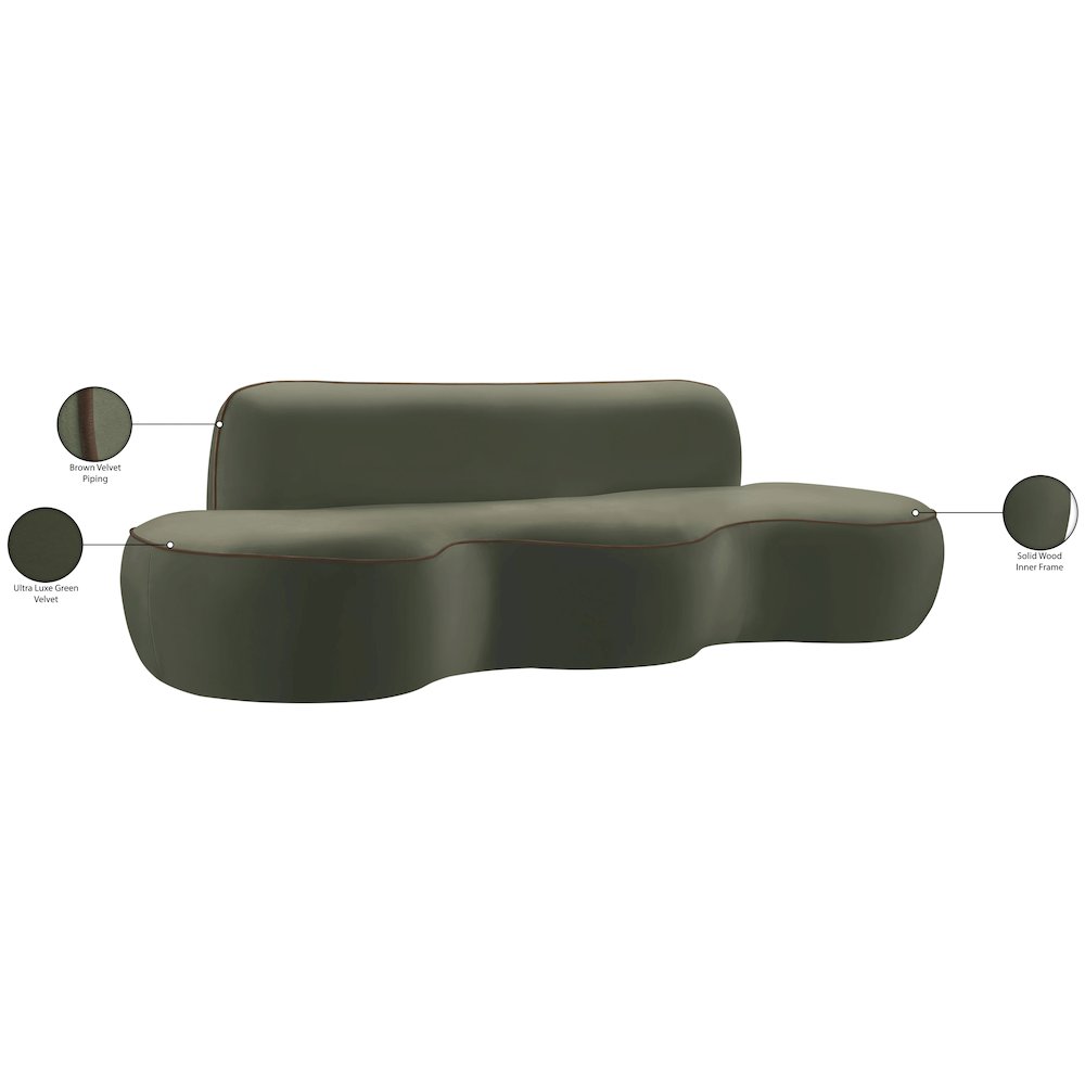 Swerve 100" Green Velvet Upholstered Sofa. Picture 20