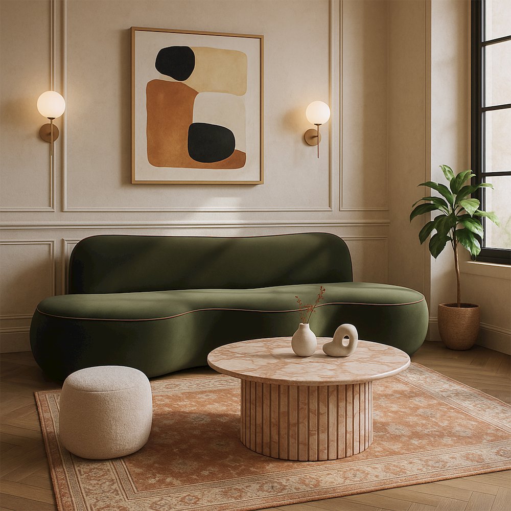 Swerve 100" Green Velvet Upholstered Sofa. Picture 7