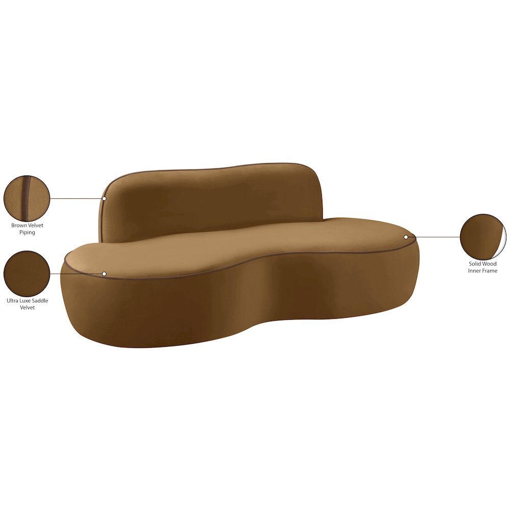 Swerve 77" Saddle Velvet Upholstered Loveseat. Picture 14