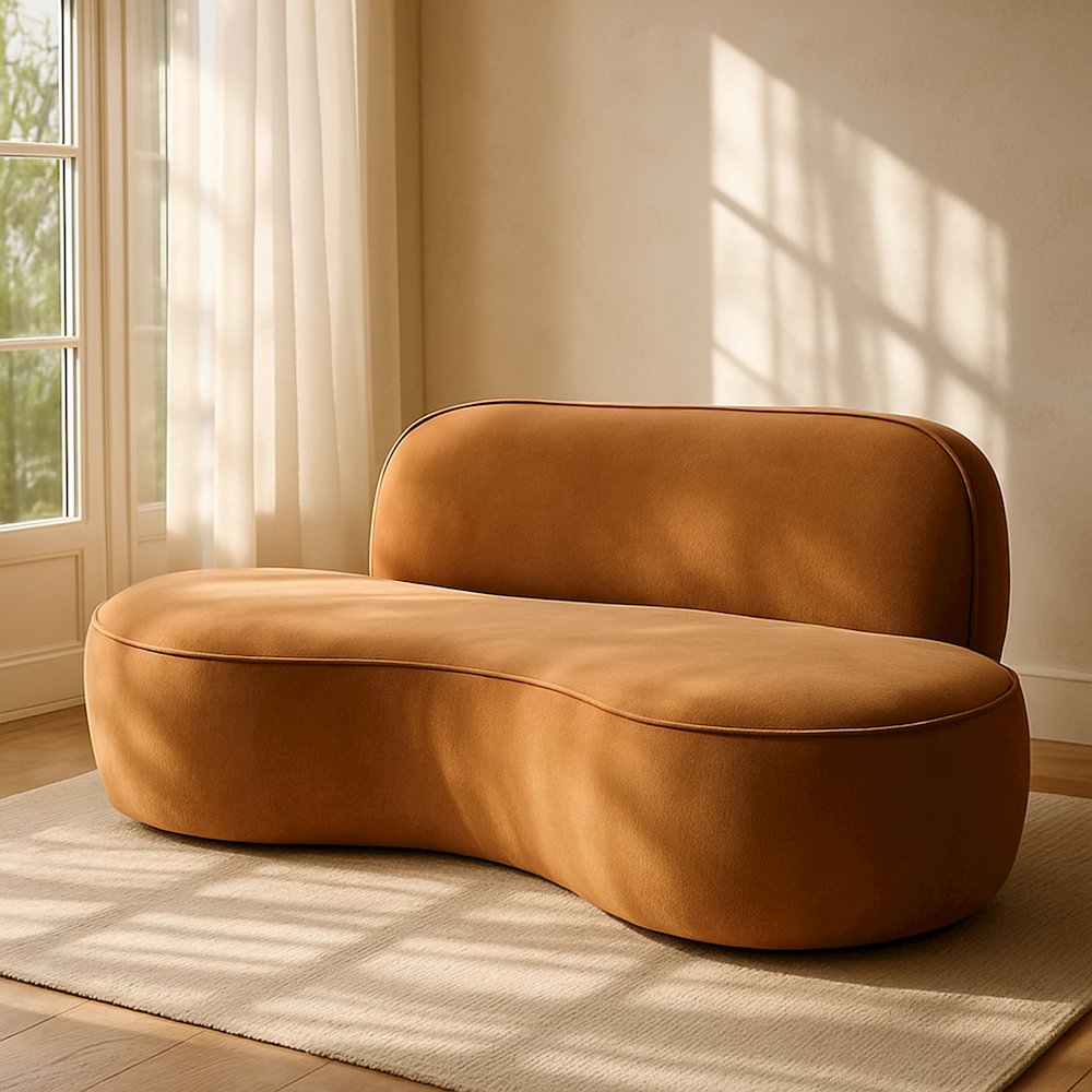 Swerve 77" Saddle Velvet Upholstered Loveseat. Picture 7