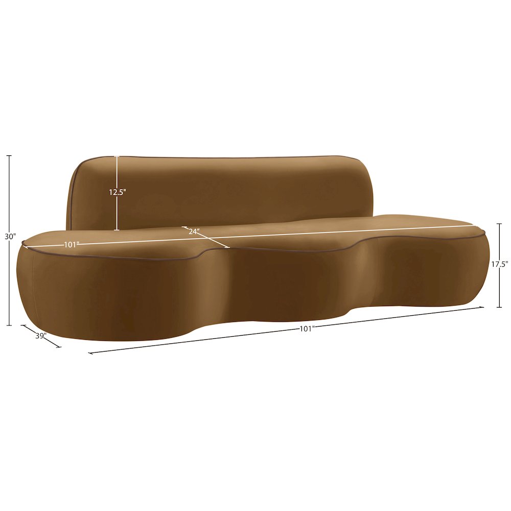 Swerve 100" Saddle Velvet Upholstered Sofa. Picture 19
