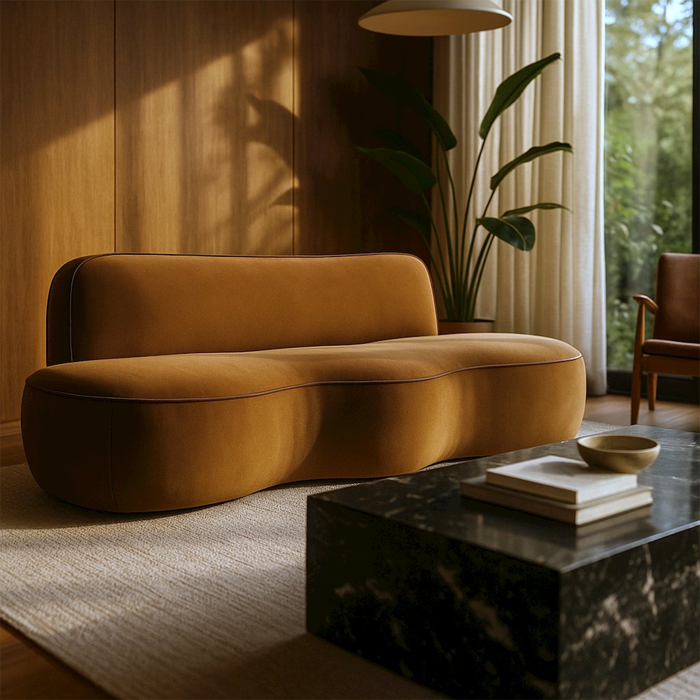 Swerve 100" Saddle Velvet Upholstered Sofa. Picture 7