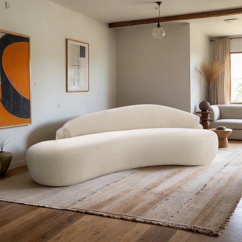 Caspian 101" Beige Chenille Fabric Upholstered Sofa. Picture 2