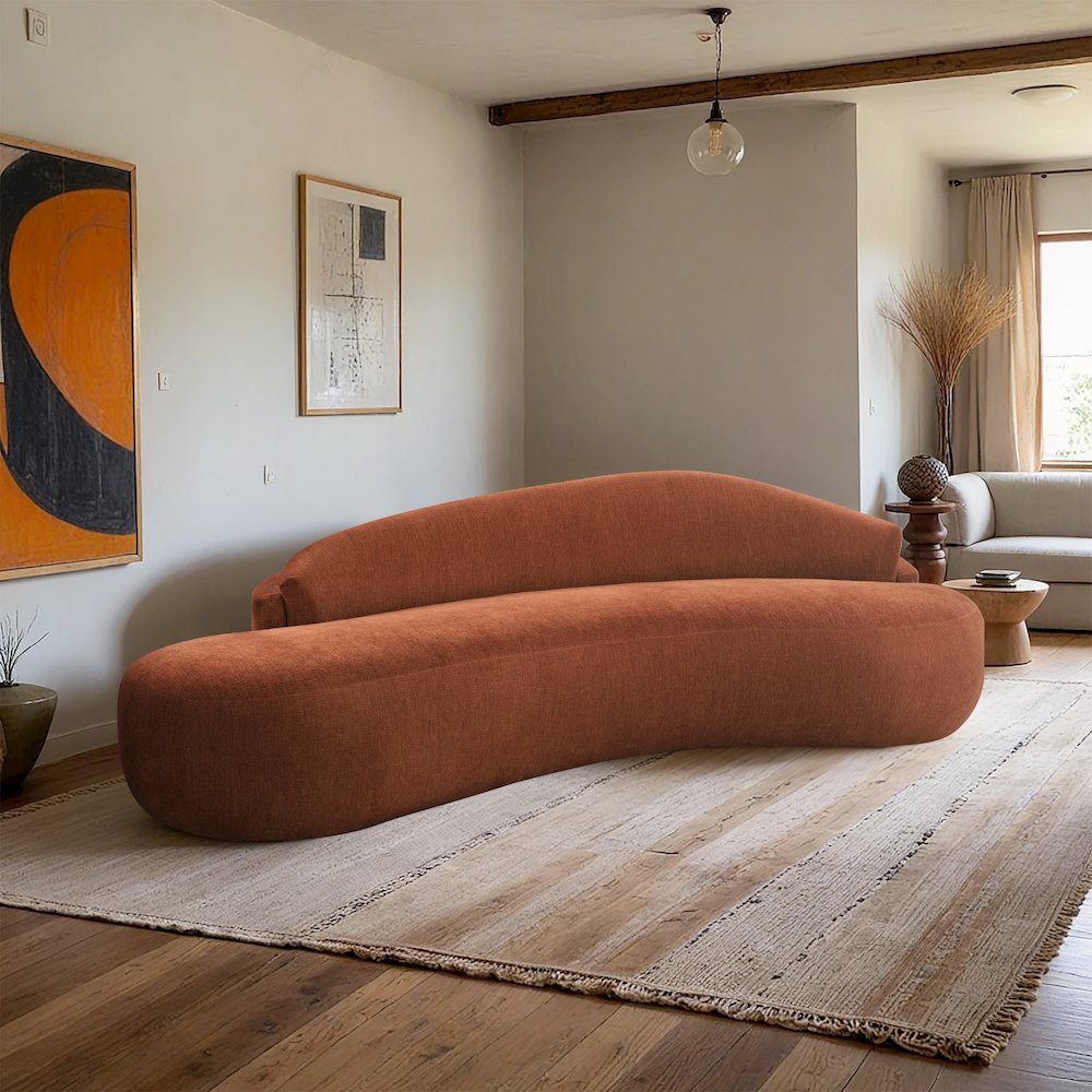 Caspian 101" Cognac Chenille Fabric Upholstered Sofa. Picture 2