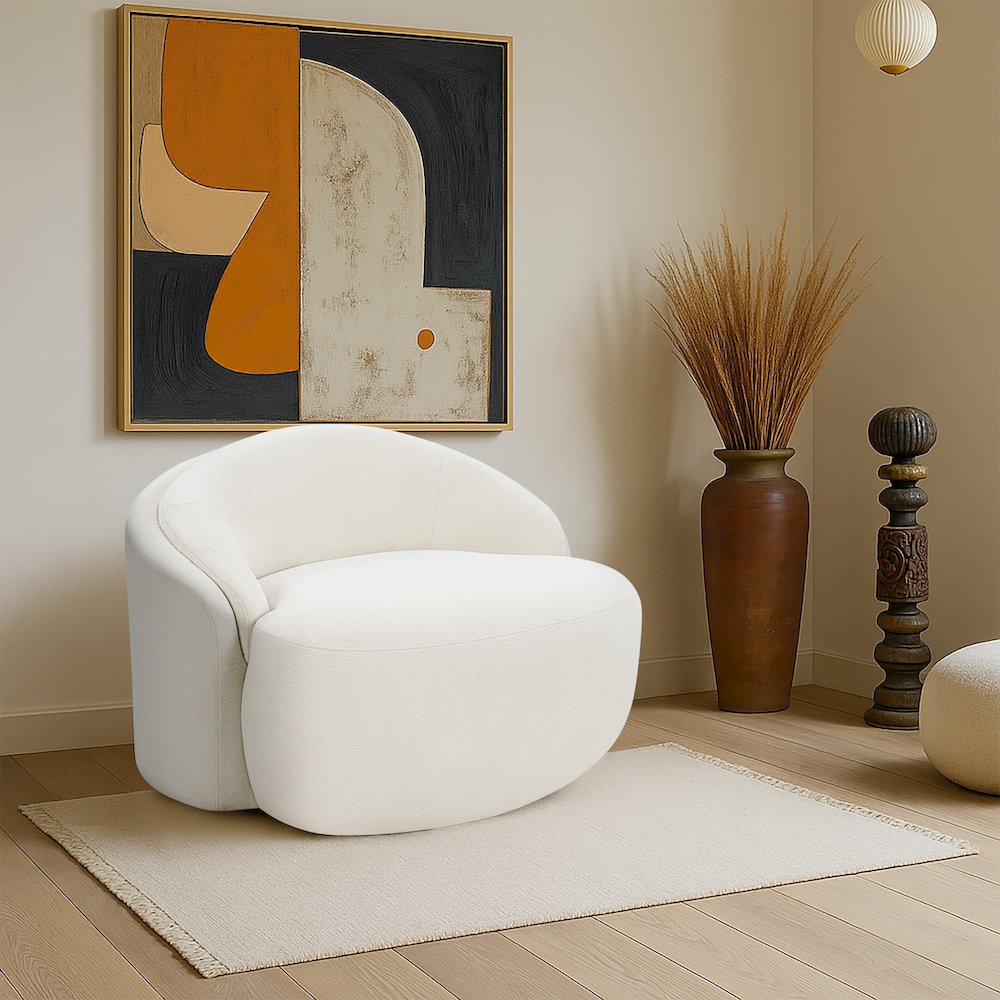 Caspian Cream Chenille Fabric Upholstered Chair. Picture 2