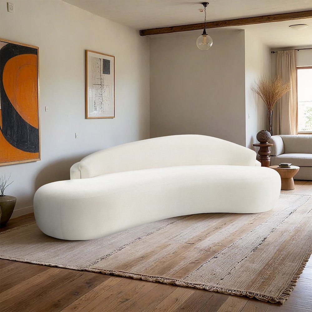 Caspian 101" Cream Chenille Fabric Upholstered Sofa. Picture 2