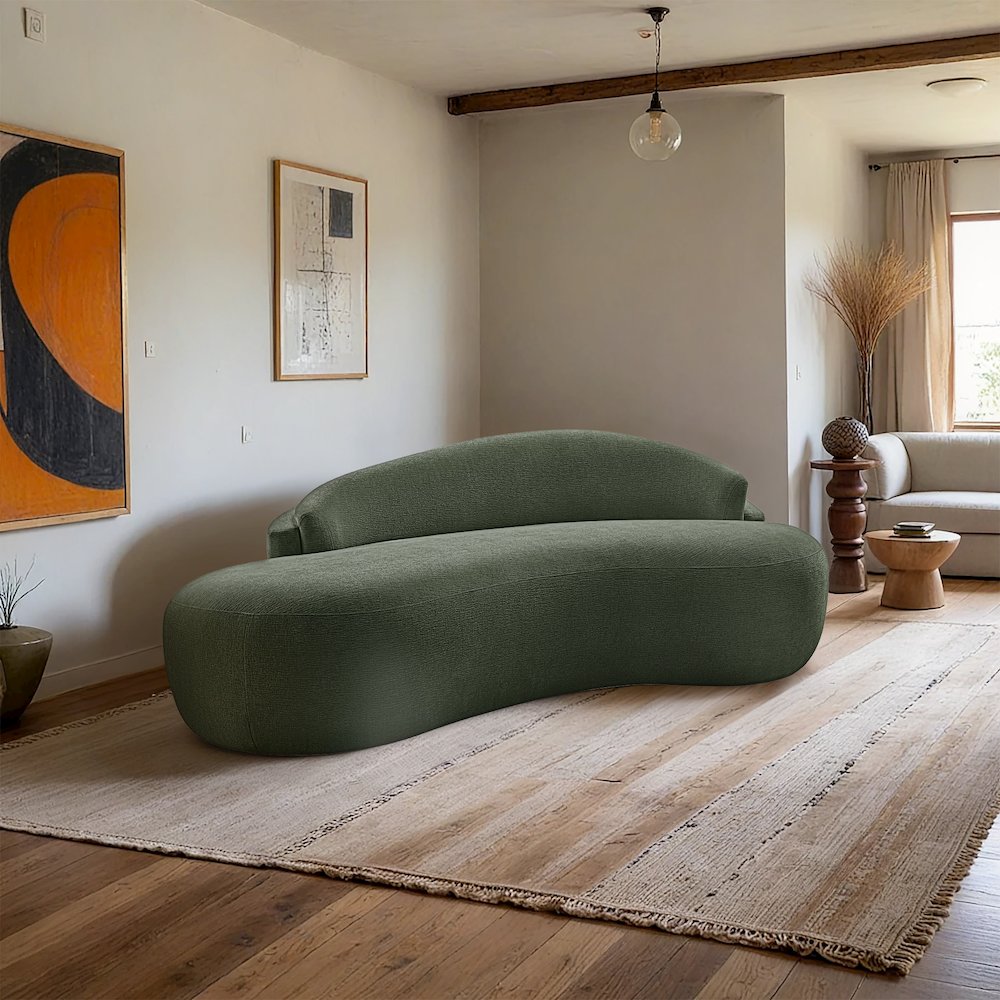 Caspian 79" Green Chenille Fabric Upholstered Loveseat. Picture 2