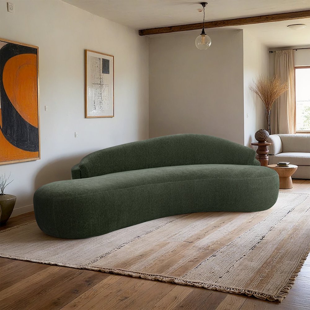 Caspian 101" Green Chenille Fabric Upholstered Sofa. Picture 2