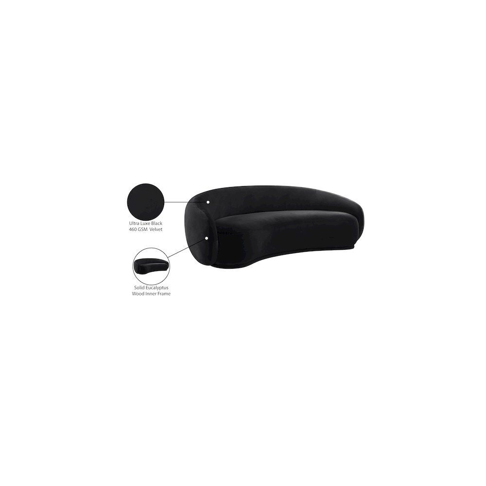Emery 93" Black Velvet Upholstered Sofa. Picture 8