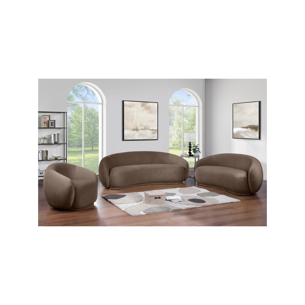 Emery 93" Brown Velvet Upholstered Sofa. Picture 6