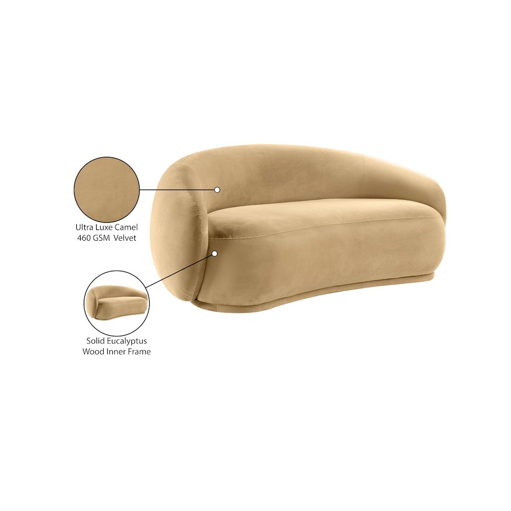 Emery Camel Velvet Loveseat. Picture 8