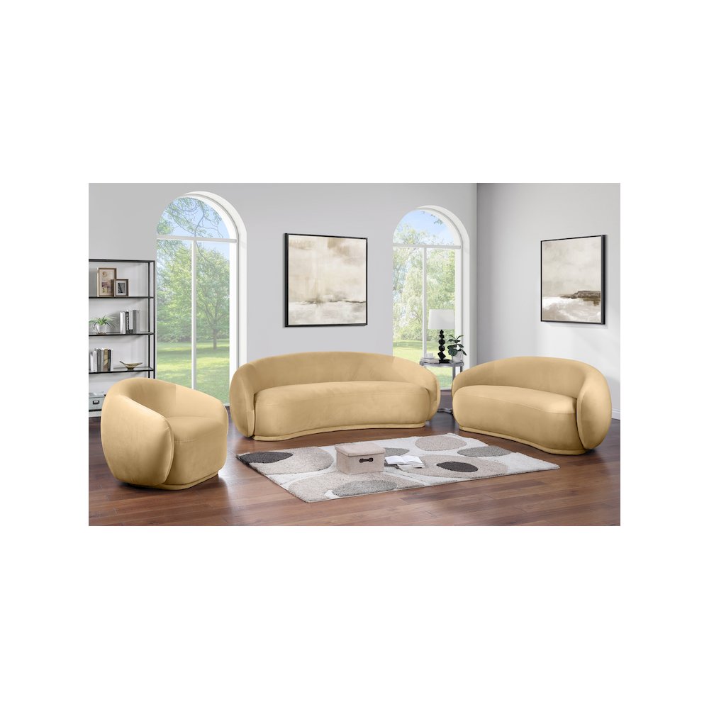 Emery 93" Camel Velvet Upholstered Sofa. Picture 6