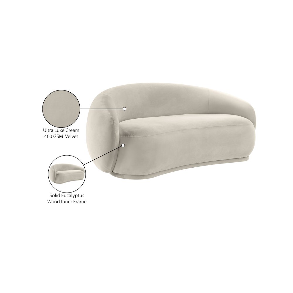 Emery Cream Velvet Loveseat. Picture 8