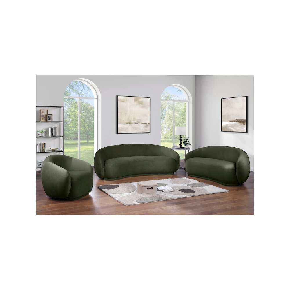 Emery 93" Green Velvet Upholstered Sofa. Picture 6