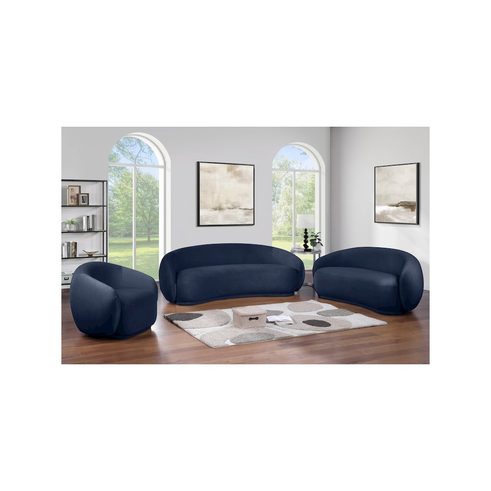 Emery 93" Navy Velvet Upholstered Sofa. Picture 6