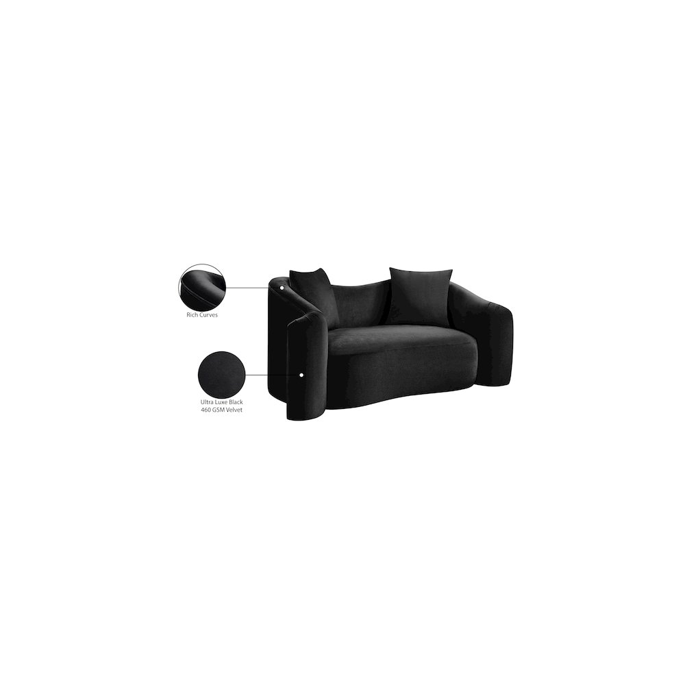 Destin Black Velvet Loveseat. Picture 18