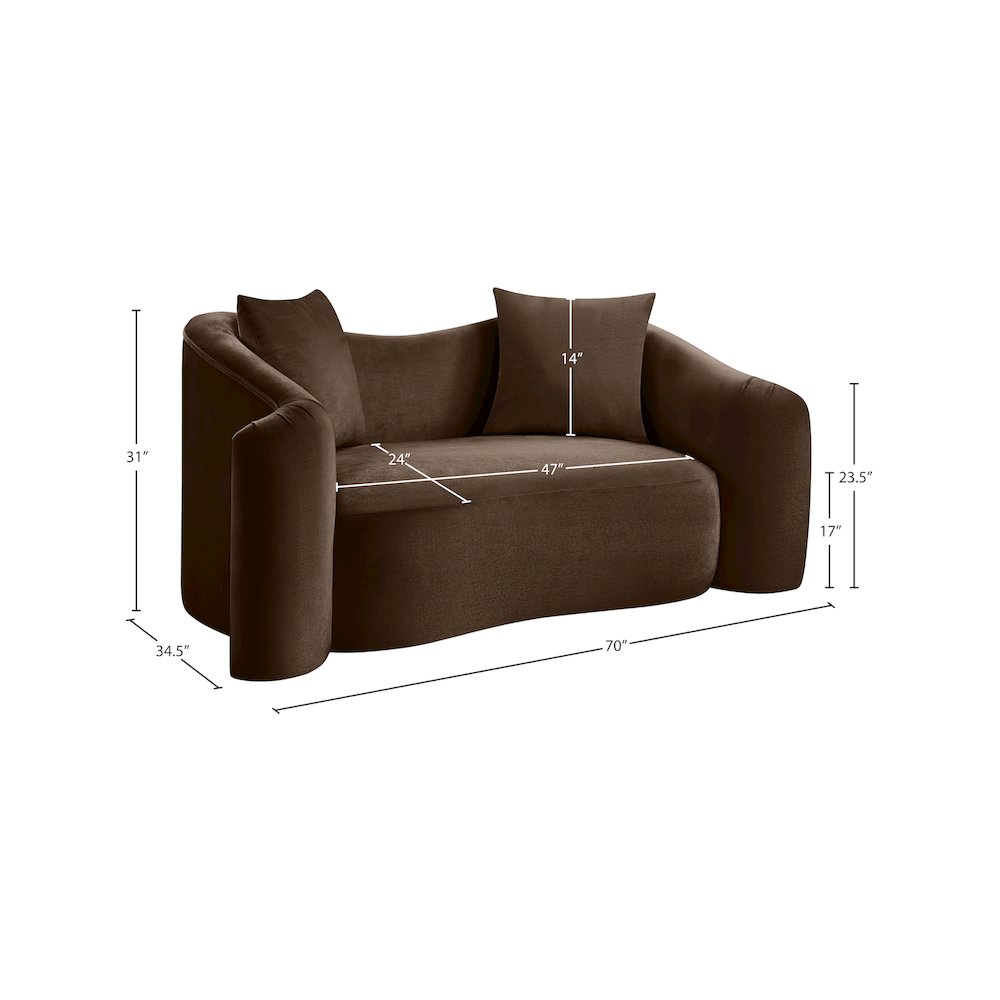 Destin Brown Velvet Loveseat. Picture 17