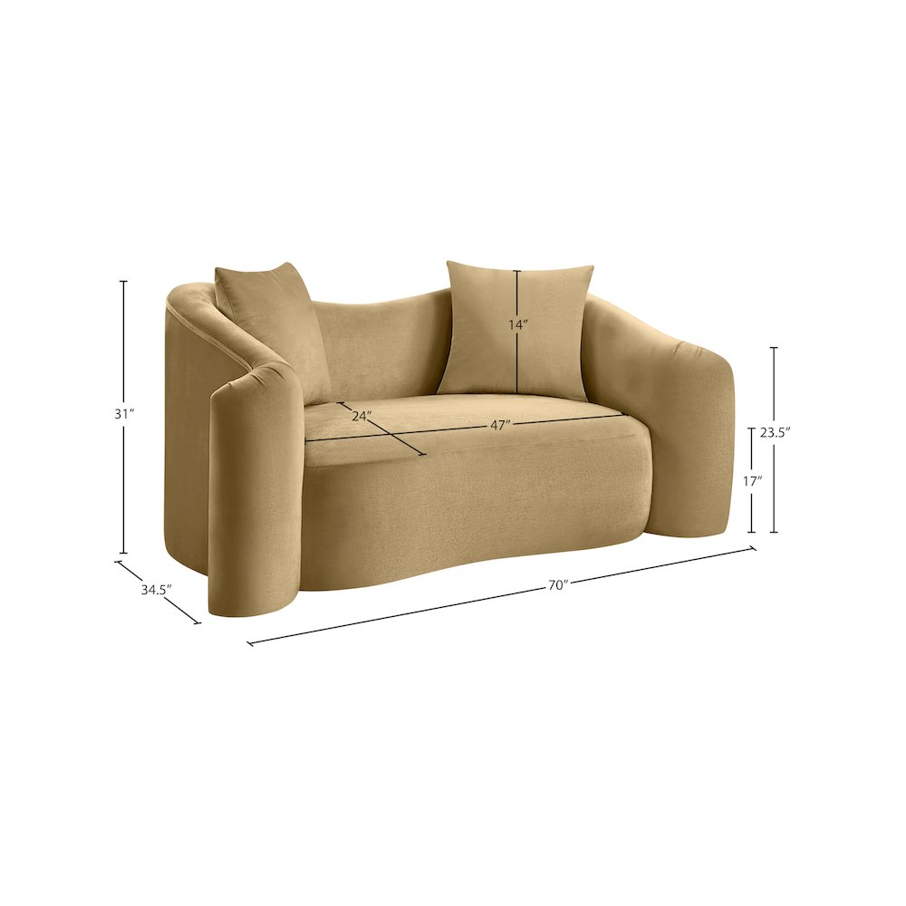 Destin Camel Velvet Loveseat. Picture 17