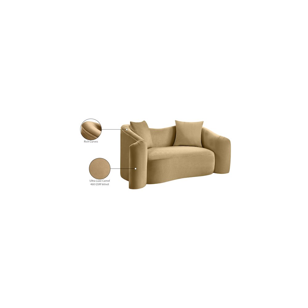 Destin Camel Velvet Loveseat. Picture 18