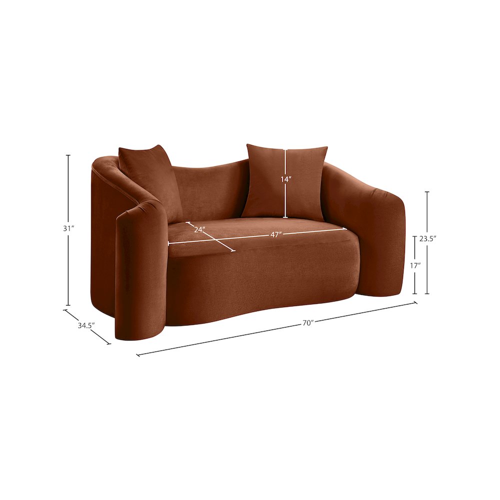 Destin Cognac Velvet Loveseat. Picture 17